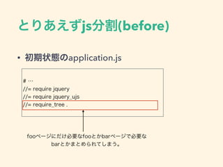 Ȥꤢjsָ(before)
? ״Bapplication.js
# 
//= require jquery
//= require jquery_ujs
//= require_tree .
fooک`ˤҪfooȤbarک`ǱҪ
barȤޤȤƤޤ
 