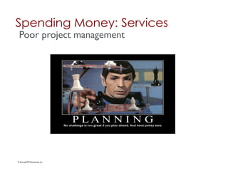 Spending Money: Services	

 Poor project management	





© StartupCFO Enterprises Inc.	

 