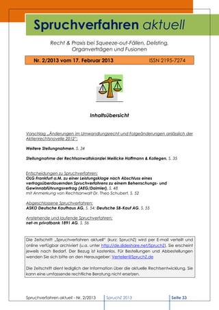 Spruchverfahren aktuell (SpruchZ) Nr. 2/2013