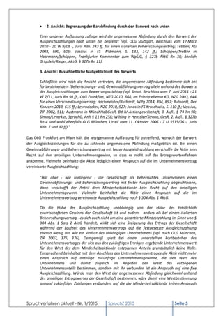 Spruchverfahren aktuell - Nr. 1/2015 SpruchZ 2015 Seite 3
 2. Ansicht: Begrenzung der Barabfindung durch den Barwert nach...
