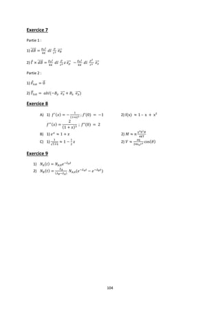 104
Exercice 7
Partie 1 :
1)
2)
Partie 2 :
1)
2)
Exercice 8
A) 1) ; 2) –
B) 1) 2)
C) 1) 2)
Exercice 9
1)
2)
 