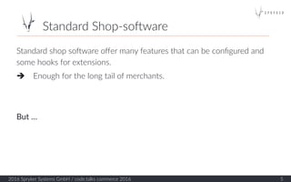 Standard  Shop-­‐soQware  
2016  Spryker  Systems  GmbH  /  code.talks  commerce  2016   5  
Standard  shop  soQware  oﬀer...