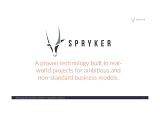 2016  Spryker  Systems  GmbH  /  Hackathon  Q1/16   47  
A  proven  technology  built  in  real-­‐
world  projects  for  ambi?ous  and  
non-­‐standard  business  models.    
 