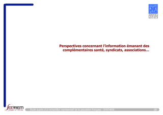 18 
Perspectives concernant l’information émanant des 
complémentaires santé, syndicats, associations… 
Etude auprès d’un échantillon représentatif de la population française - SYNTHESE  