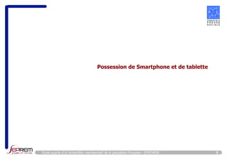 8 
Possession de Smartphone et de tablette 
Etude auprès d’un échantillon représentatif de la population française - SYNTHESE 
 