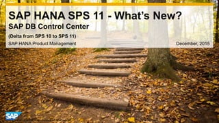 1© 2014 SAP AG or an SAP affiliate company. All rights reserved.
SAP HANA SPS 11 - What’s New?
SAP DB Control Center
SAP HANA Product Management December, 2015
(Delta from SPS 10 to SPS 11)
 
