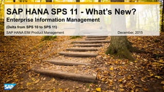 1© 2014 SAP AG or an SAP affiliate company. All rights reserved.
SAP HANA SPS 11 - What’s New?
Enterprise Information Management
SAP HANA EIM Product Management December, 2015
(Delta from SPS 10 to SPS 11)
 