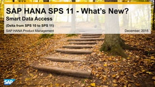 1© 2014 SAP AG or an SAP affiliate company. All rights reserved.
SAP HANA SPS 11 - What’s New?
Smart Data Access
SAP HANA Product Management December, 2015
(Delta from SPS 10 to SPS 11)
 