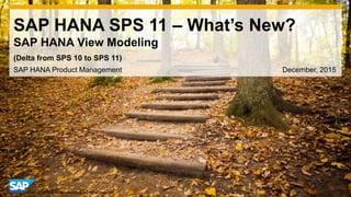 1© 2014 SAP AG or an SAP affiliate company. All rights reserved.
SAP HANA SPS 11 – What’s New?
SAP HANA View Modeling
SAP HANA Product Management December, 2015
(Delta from SPS 10 to SPS 11)
 