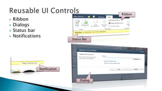 Reusable UI ControlsRibbonRibbonDialogsStatus barNotificationsStatus BarNotificationDialog