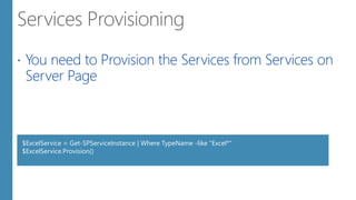  You need to Provision the Services from Services on
Server Page
$ExcelService = Get-SPServiceInstance | Where TypeName -like "Excel*"
$ExcelService.Provision()
 