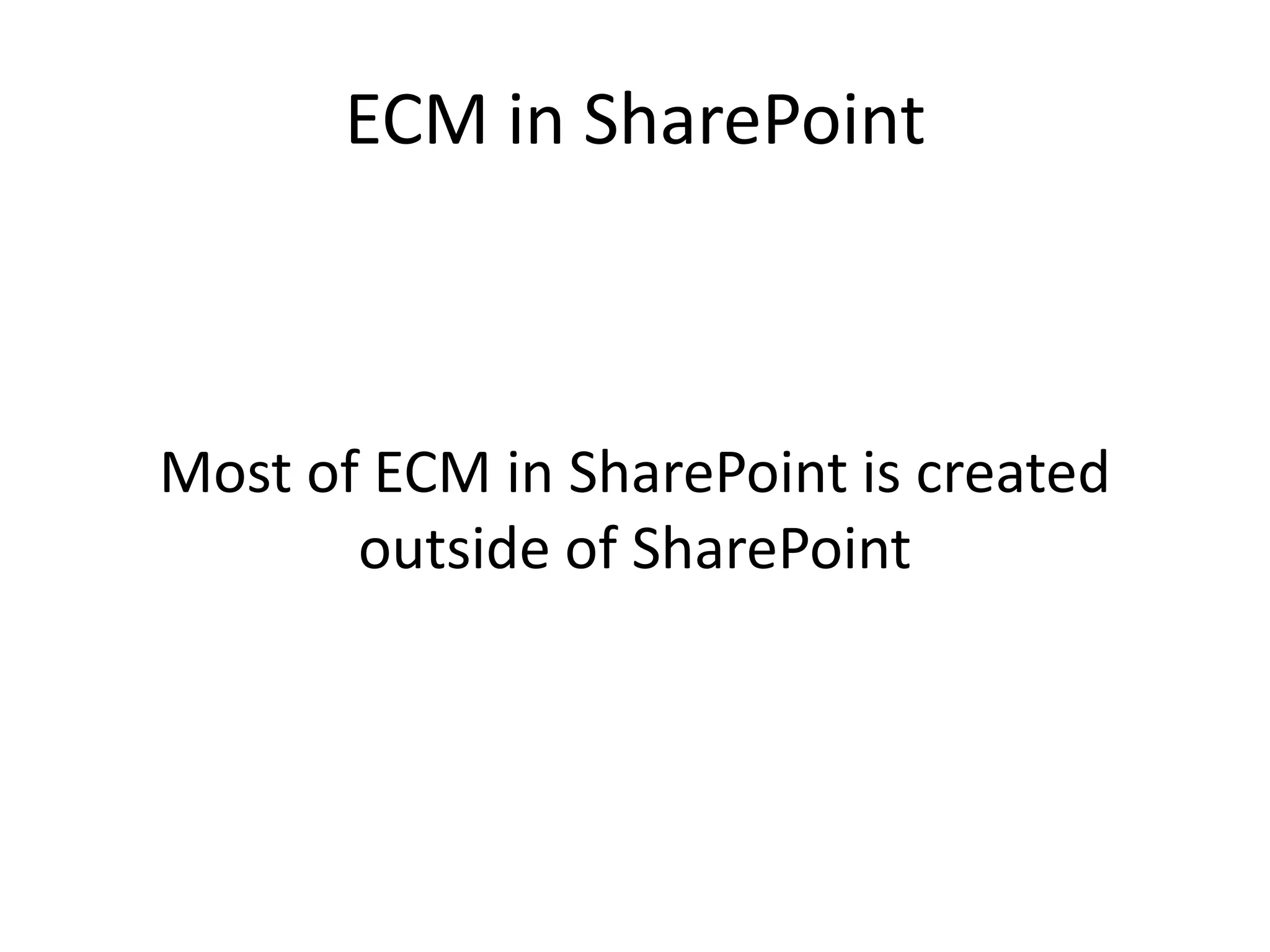 ECM in SharePoint



Most of ECM in SharePoint is created
       outside of SharePoint
 