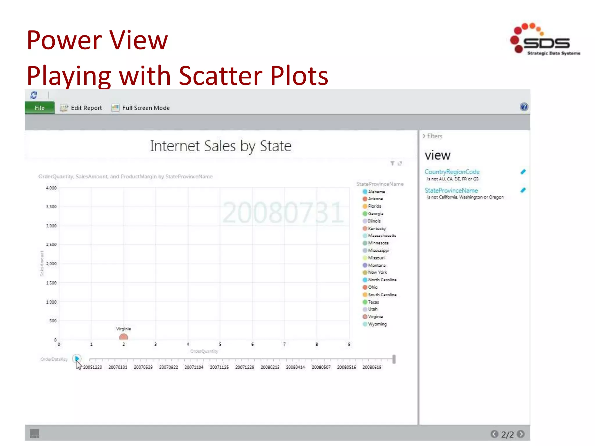 Power View
Playing with Scatter Plots
 