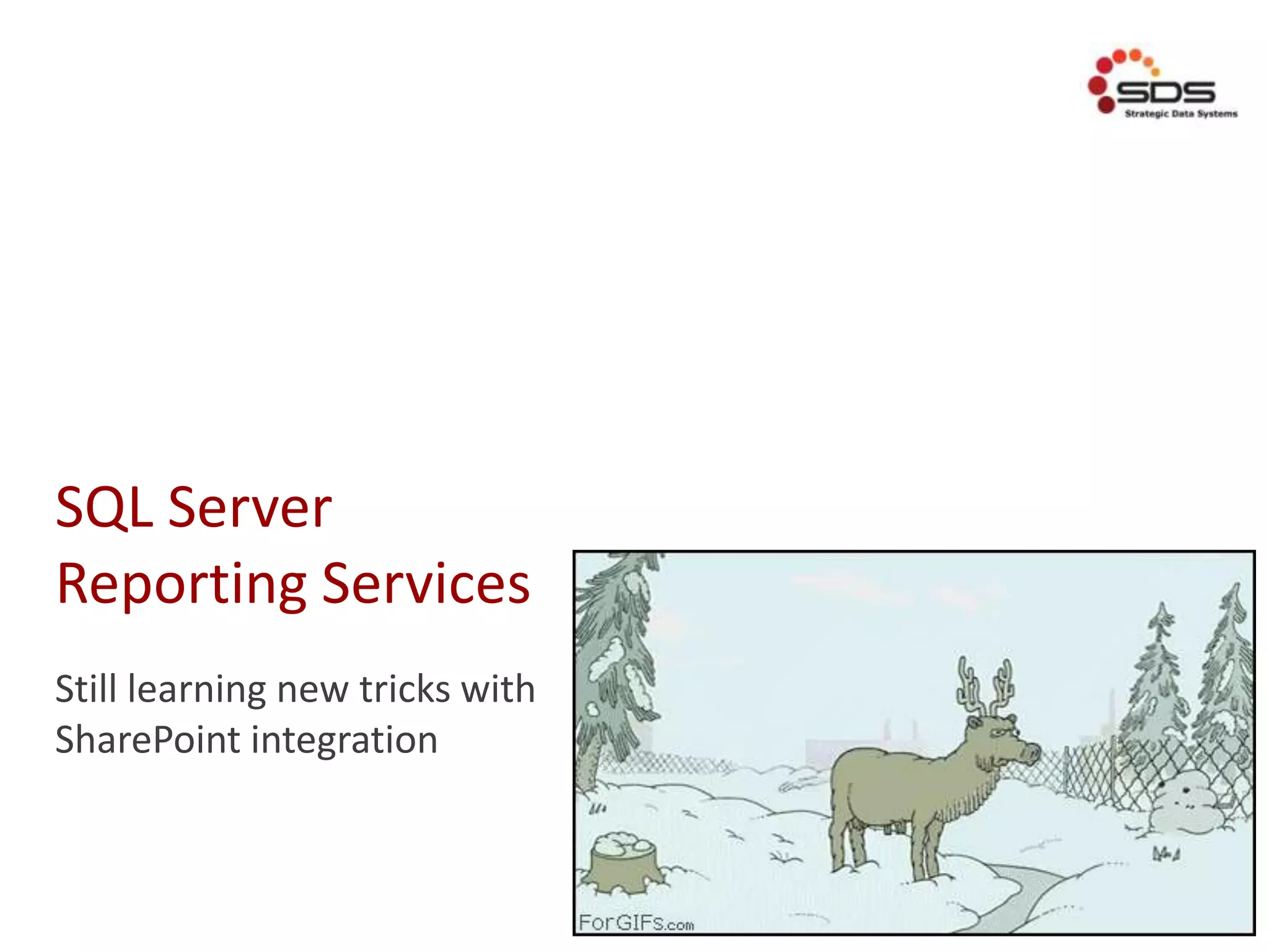 SQL Server
Reporting Services
Still learning new tricks with
SharePoint integration
 