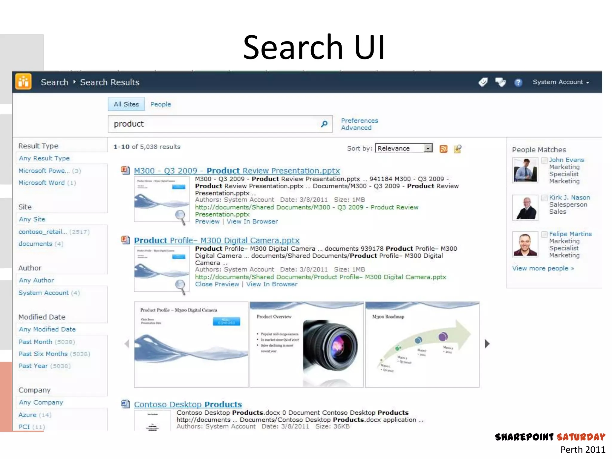 Search UI




            SharePoint Saturday
                        Perth 2011
 