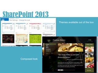 SharePoint 2013
                               Themes available out of the box




                     Posed l




     Composed look
 