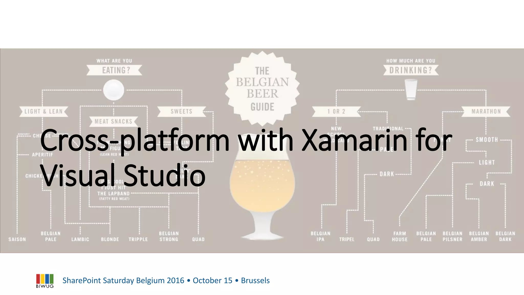 SharePoint Saturday Belgium 2016 • October 15 • Brussels
Cross-platform with Xamarin for
Visual Studio
 