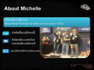 About Michelle
Michelle Caldwell
SharePoint Portfolio & Delivery Executive @ ICC


     @shellecaldwell

     linkedin.com/in/
     michellecaldwell

    mcaldwell@iccohio.com
 