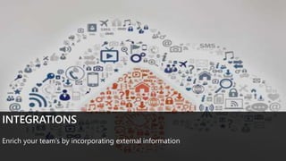 INTEGRATIONS
Enrich your team’s by incorporating external information
 