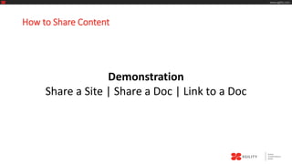 Achieve 
Transformational 
Results 
XGILITY 
www.xgility.com 
How to Share Content 
Send a Link 
to a Document 
Share a Document 
Demonstration 
Share a Site | Share a Doc | Link to a Doc 
 