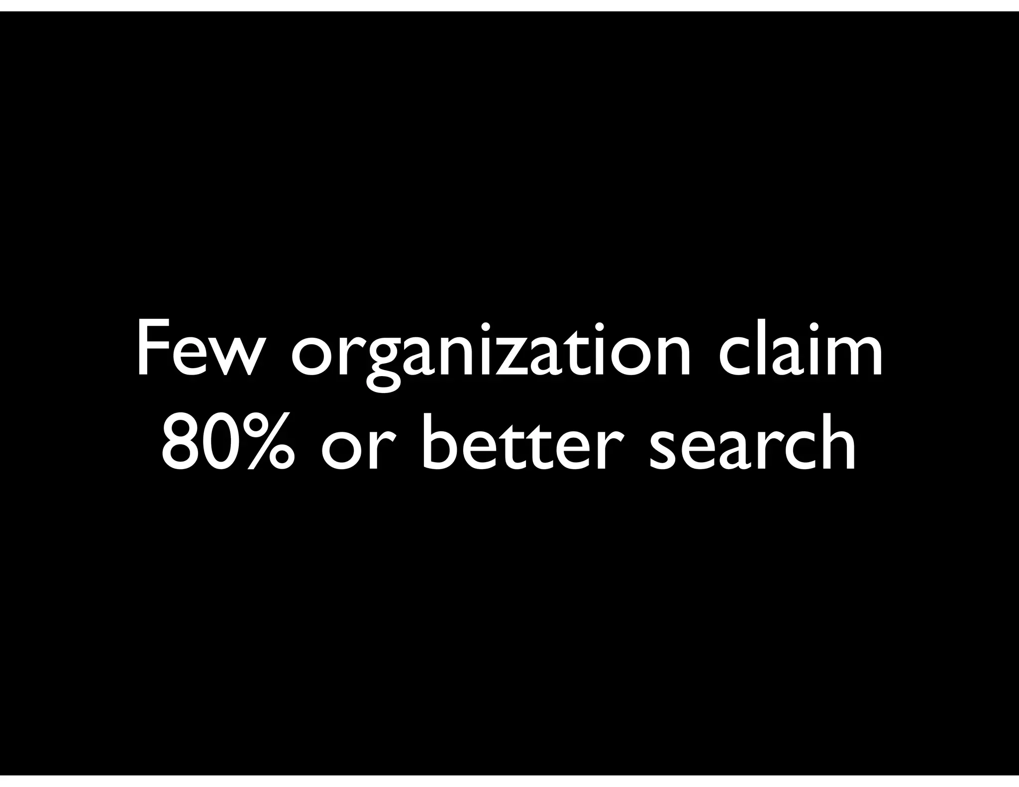 Few organization claim
 80% or better search
 