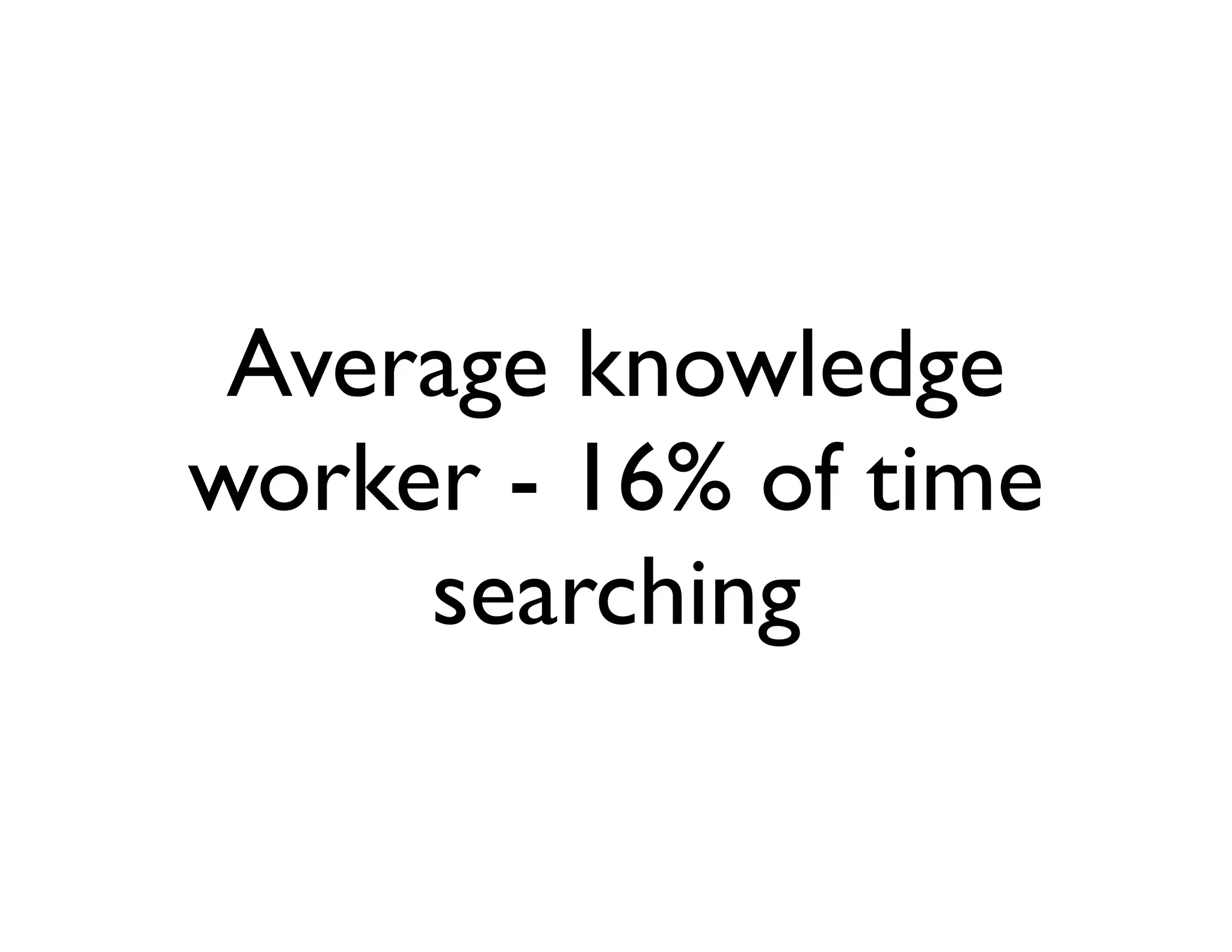 Average knowledge
worker - 16% of time
     searching
 