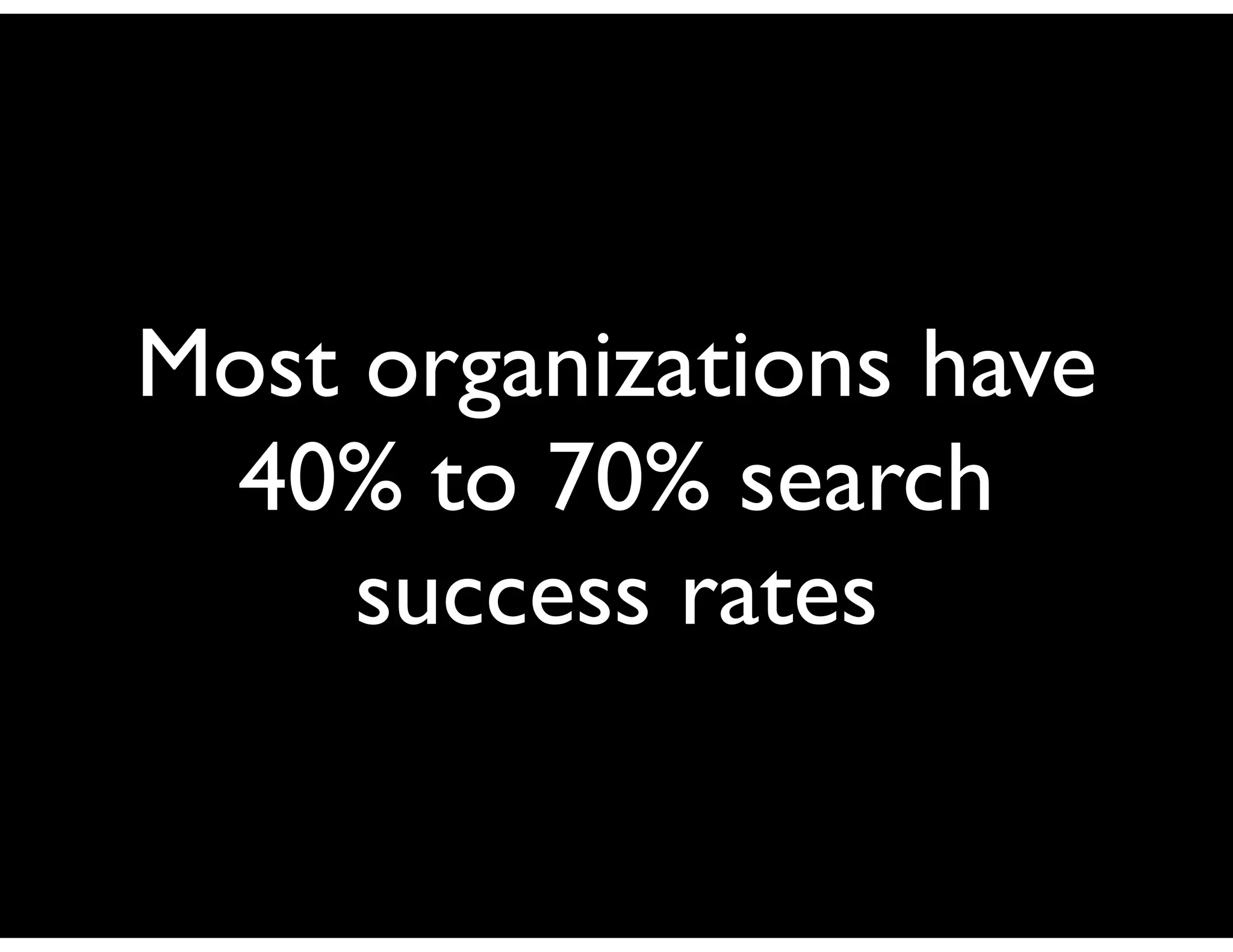 Most organizations have
 40% to 70% search
     success rates
 