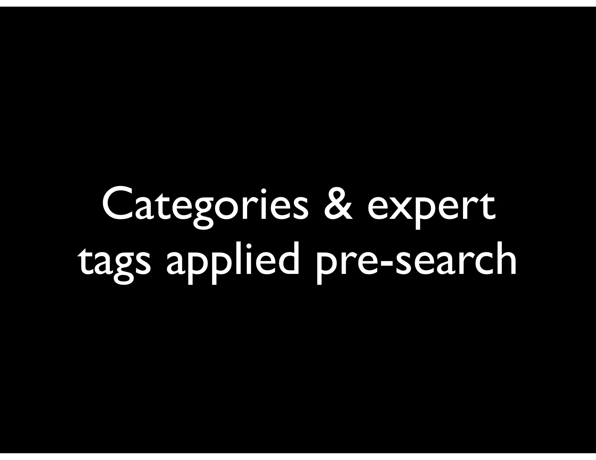 Categories & expert
tags applied pre-search
 