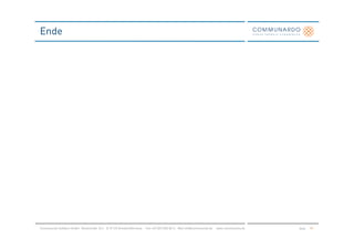 Ende




Communardo Software GmbH · Kleiststraße 10 a · D-01129 Dresden/Germany · Fon +49 (351) 833 82-0 · Mail info@communardo.de · www.communardo.de   Seite   59
 