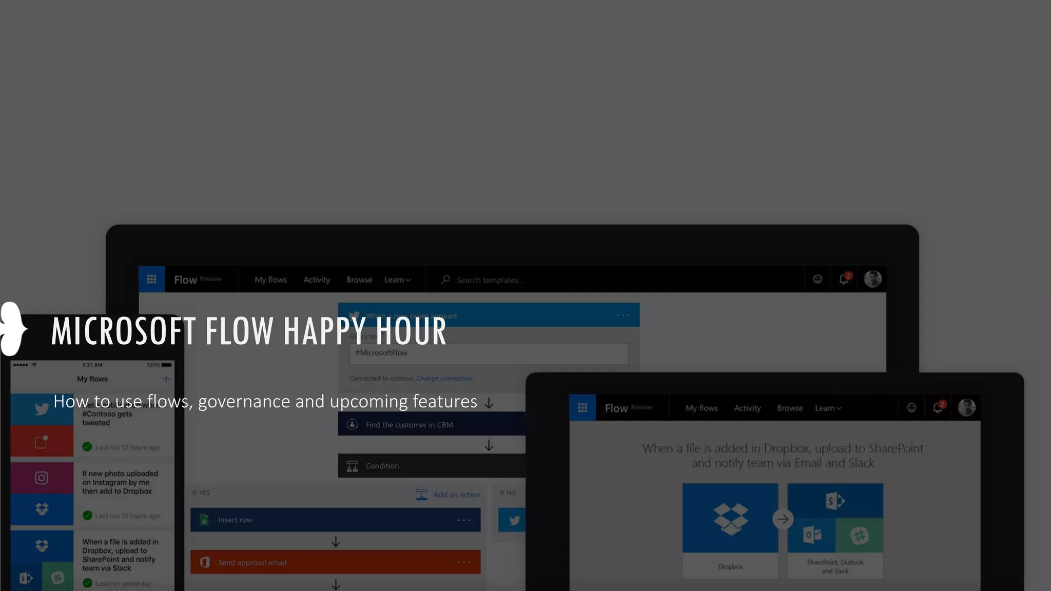 MICROSOFT FLOW HAPPY HOUR
How to use flows, governance and upcoming features
 
