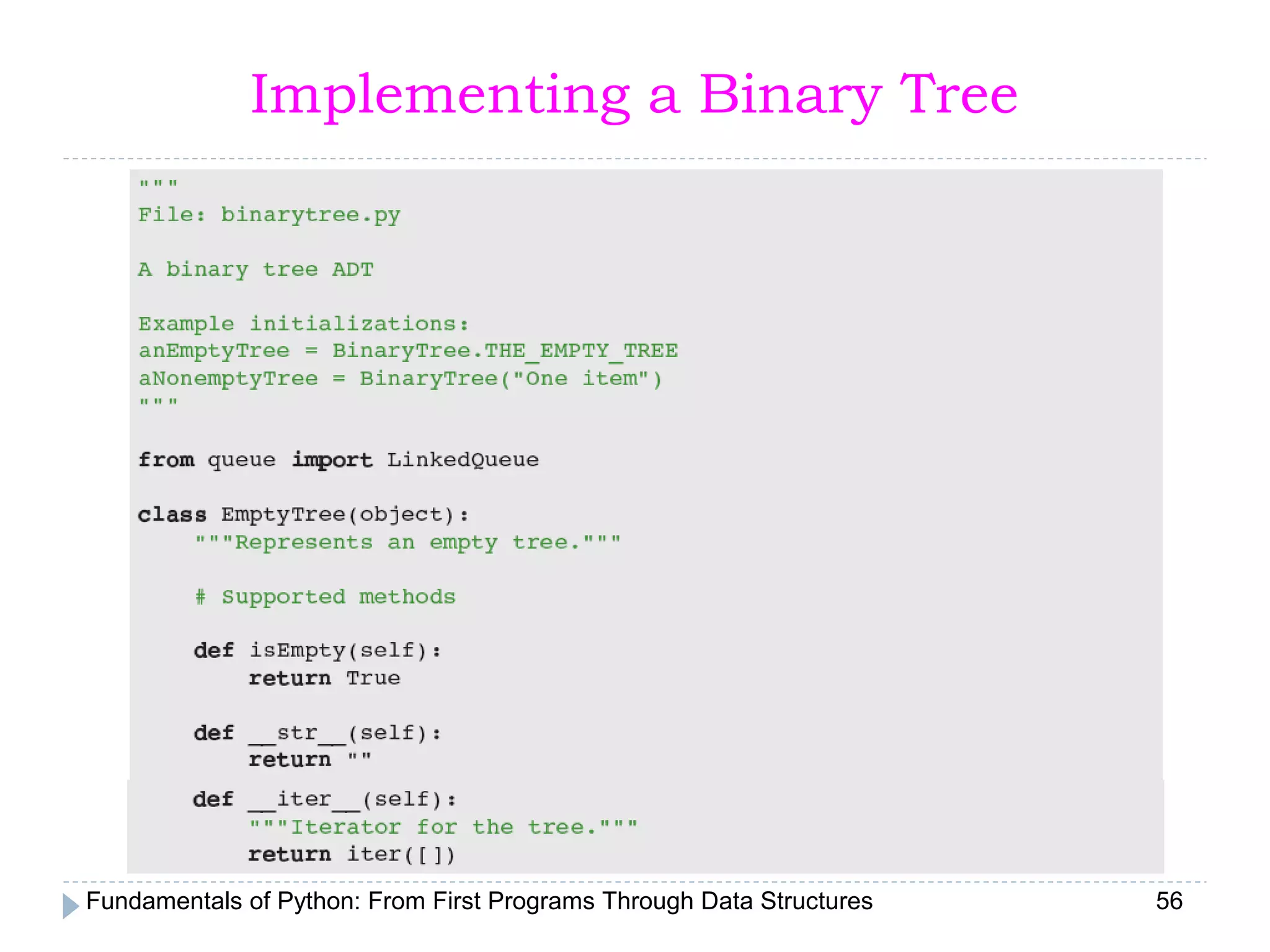 Fundamentals of Python: From First Programs Through Data Structures 56
Implementing a Binary Tree
 