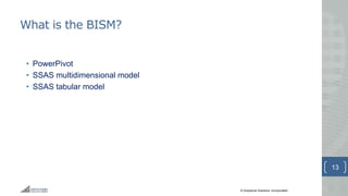 © Greystone Solutions, Incorporated
What is the BISM?
• PowerPivot
• SSAS multidimensional model
• SSAS tabular model
13
 