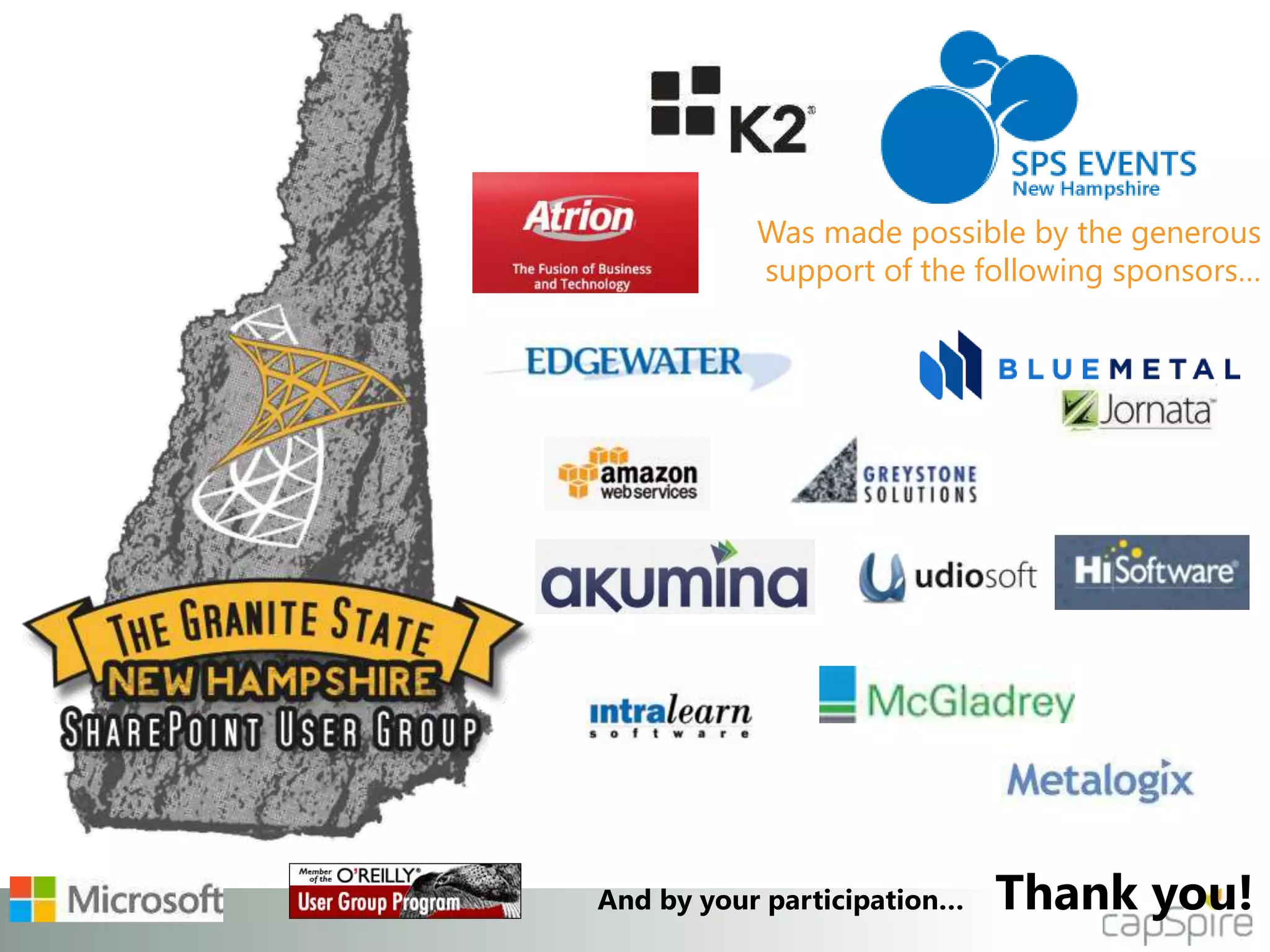 Was made possible by the generous 
support of the following sponsors… 
And by your participation… Thank you! 
 