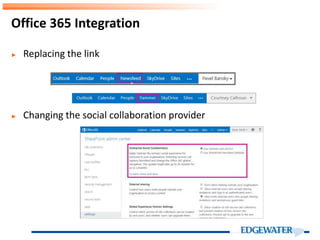 ► Replacing the link
► Changing the social collaboration provider
Office 365 Integration
 