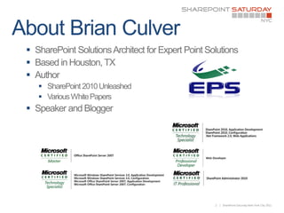 


    
    





        2   | SharePoint Saturday New York City 2011
 