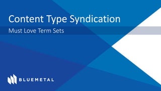 Content Type Syndication
Must Love Term Sets
 