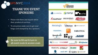 THANK YOU EVENT
SPONSORS
• Please visit them and inquire about
their products & services
• To win prizes make sure to get your
bingo card stamped by ALL sponsors
 