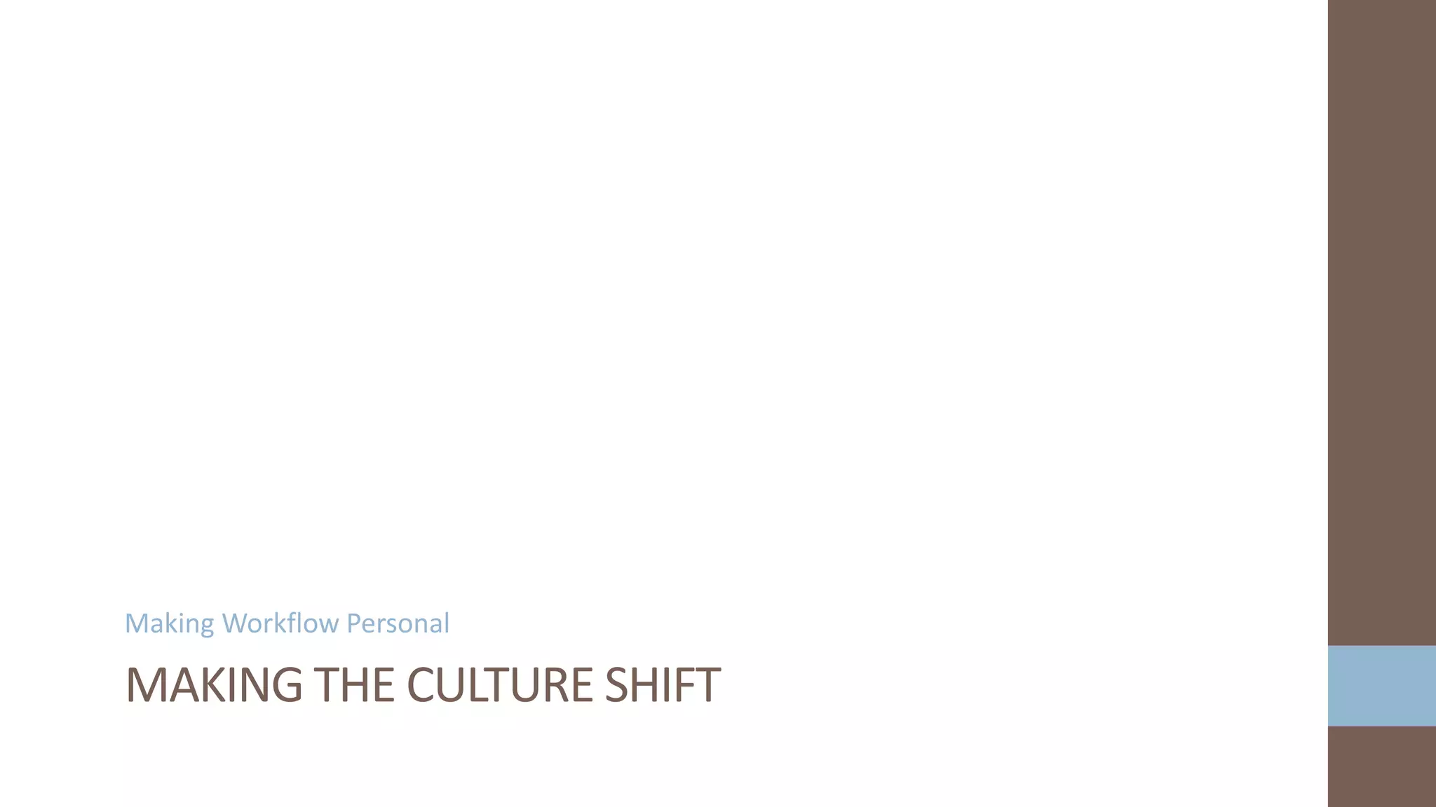 Making Workflow Personal
MAKING THE CULTURE SHIFT
 