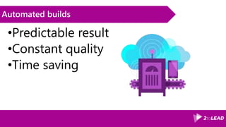 Automated builds
•Predictable result
•Constant quality
•Time saving
 