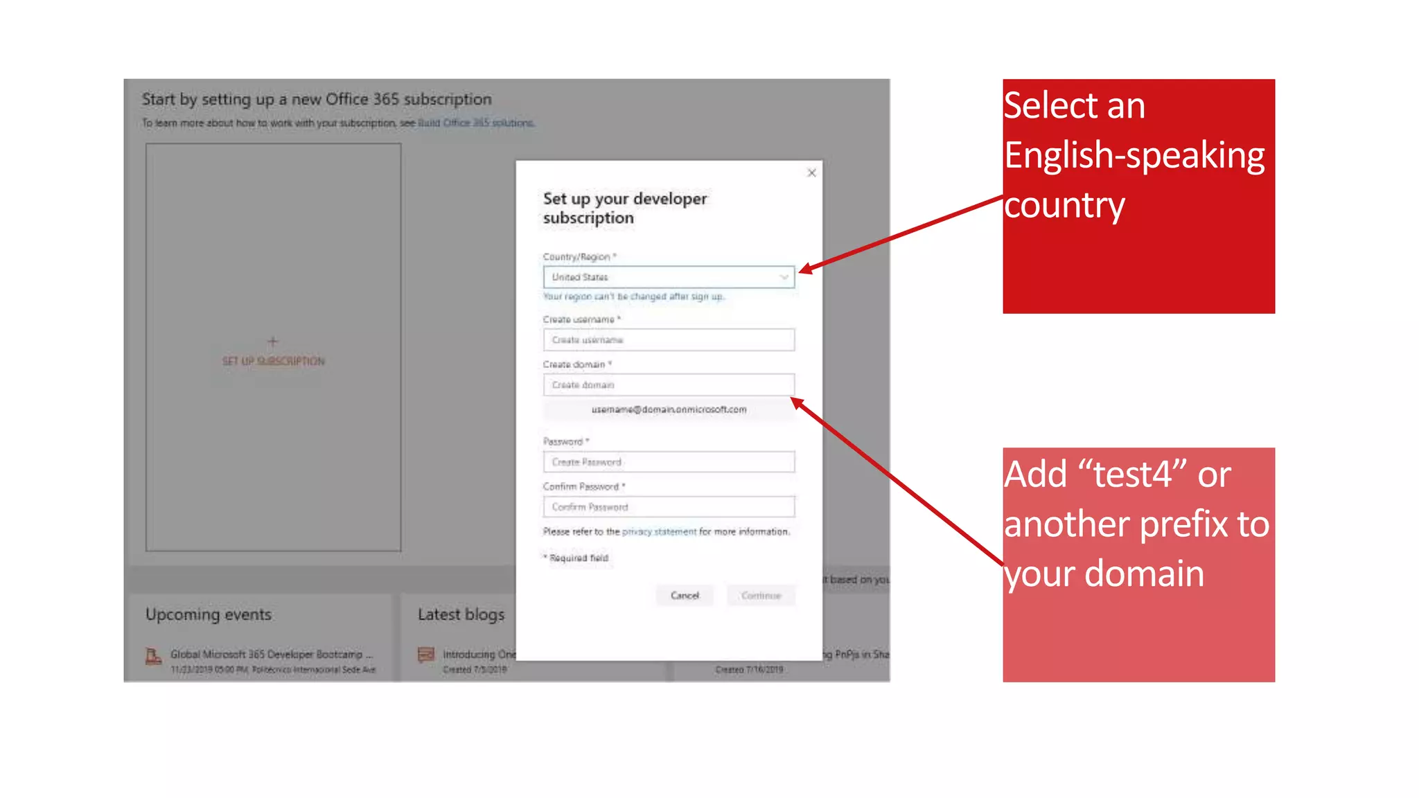 Add “test4” or
another prefix to
your domain
Select an
English-speaking
country
 