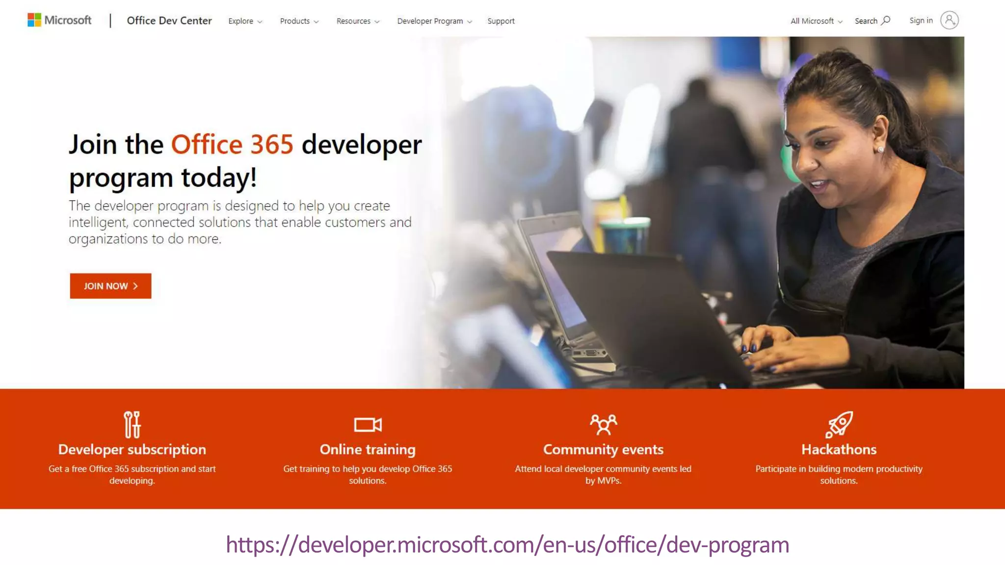 https://developer.microsoft.com/en-us/office/dev-program
 