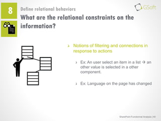 8

Define relational behaviors

What are the relational constraints on the
information?
Notions of filtering and connectio...
