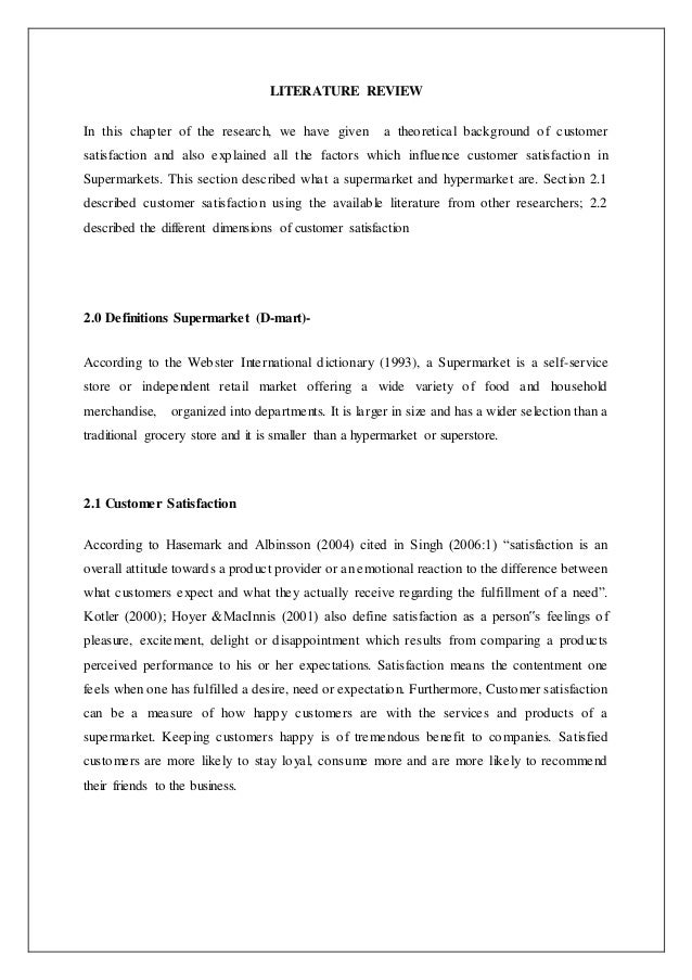 Literature review on customer satisfaction in retail store