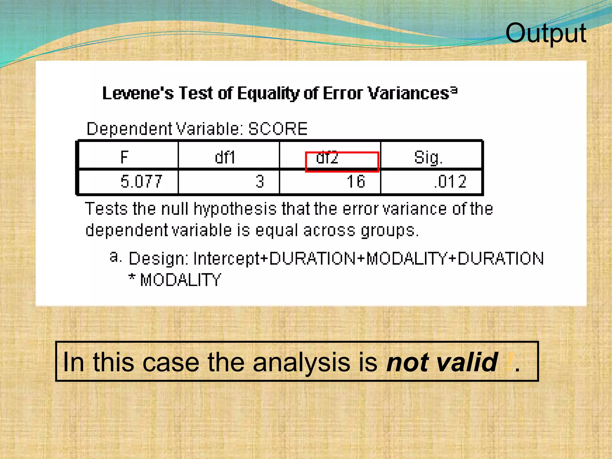 In this case the analysis is not valid !.
Output
 