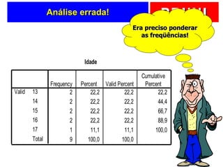Análise errada! Era preciso ponderar as freqüências! 