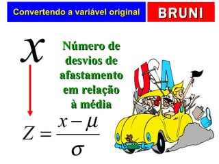 Convertendo a variável original x Número de desvios de afastamento em relação à média 