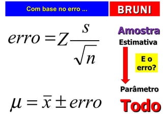 Com base no erro ... Todo Amostra Parâmetro Estimativa E o erro? 
