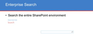 • Search the entire SharePoint environment
Enterprise Search
 