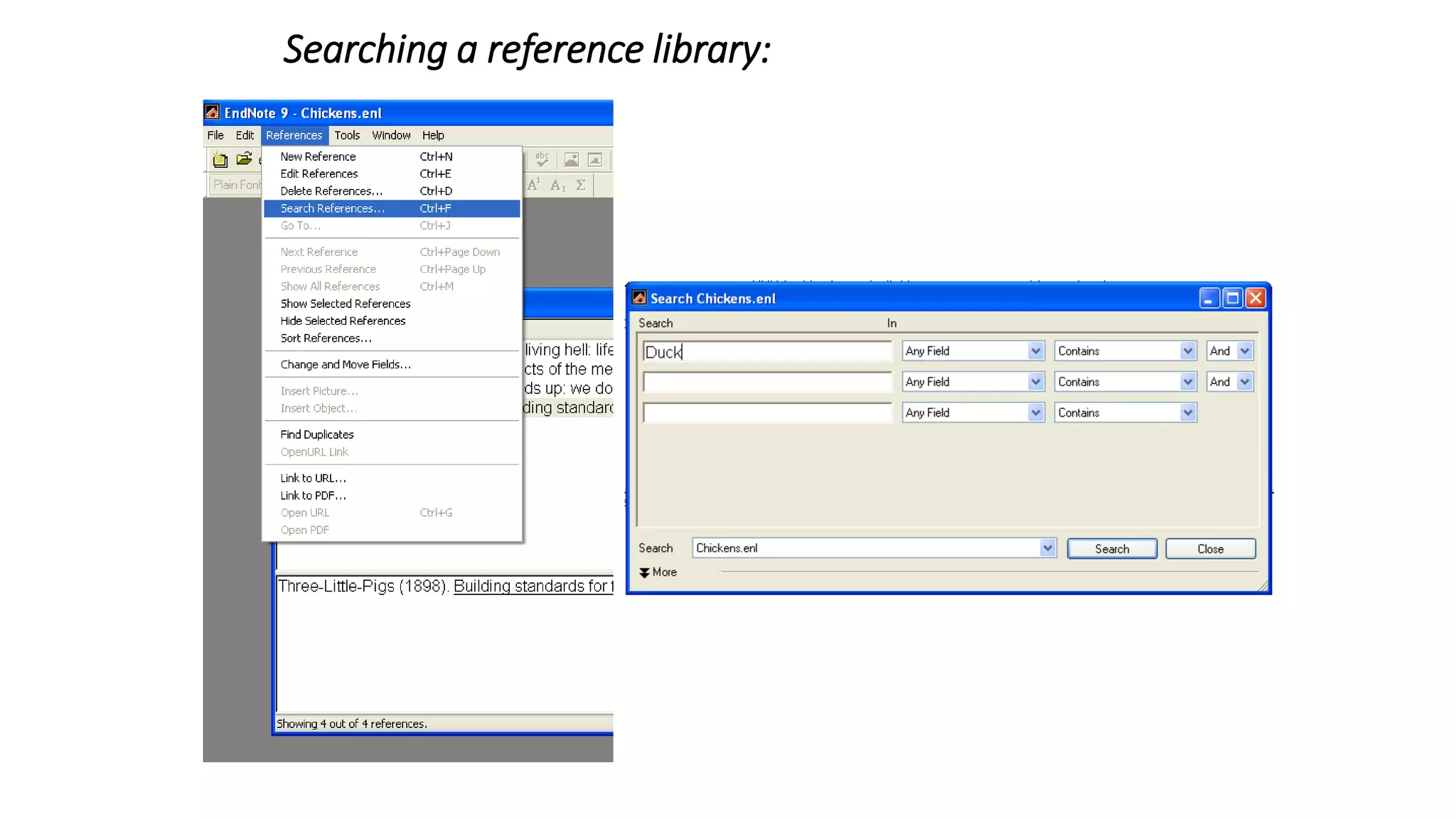 Searching a reference library:
 