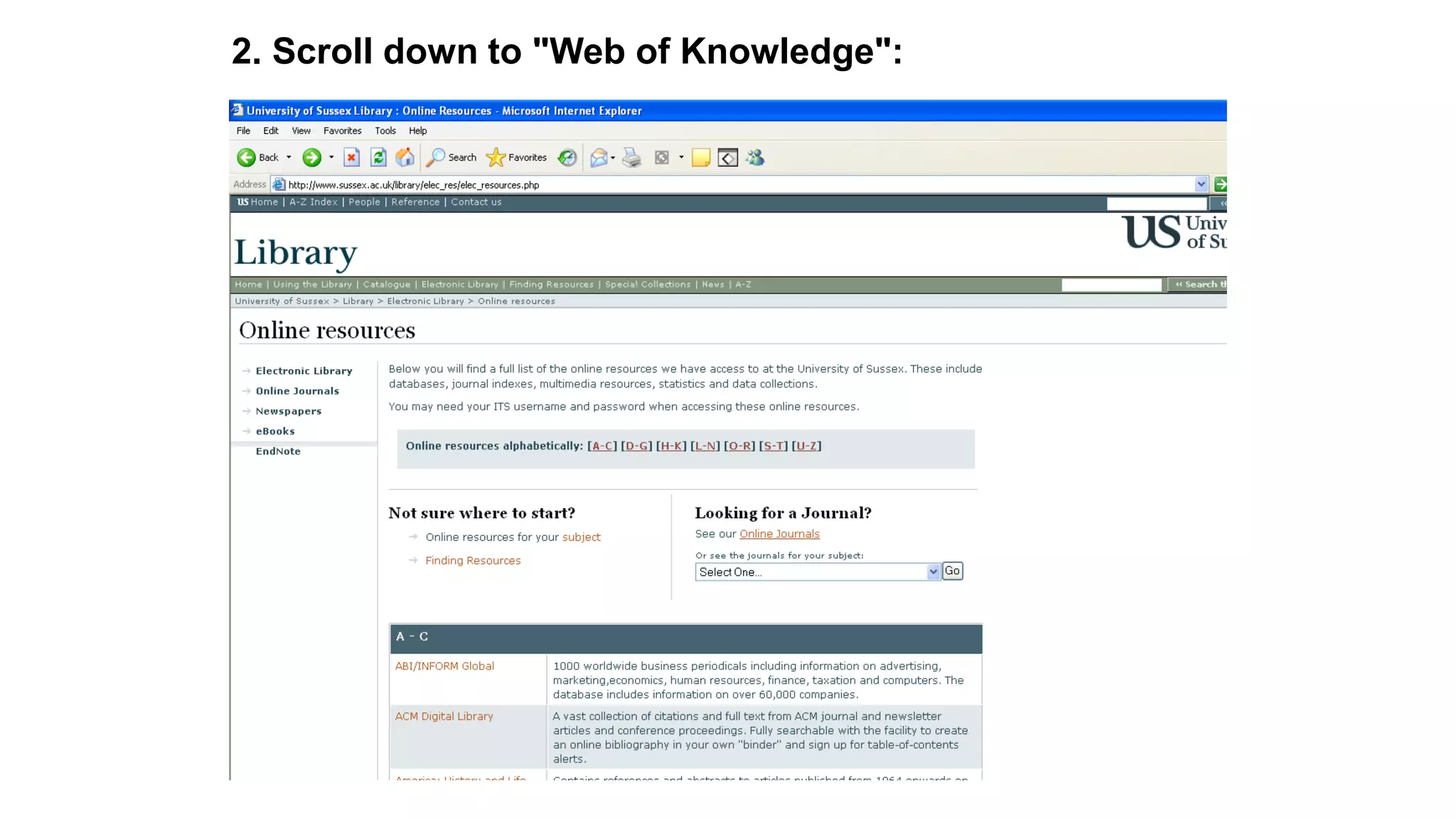 2. Scroll down to "Web of Knowledge":
 